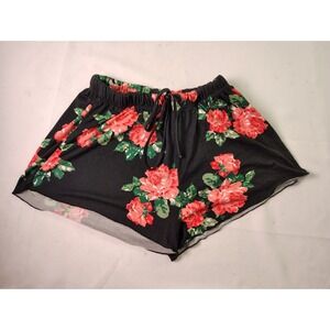 Poof New York Floral Lounge Shorts Womens Black Red Rose Y2K Coquette Medium